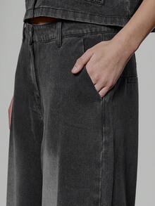MUSERA Celana Jeans Denim Lebar Oversized dengan Motif Washed, Hanya Bagian Bawahnya, Cocok untuk Musim Gugur/Musim Dingin, Streetwear, Keren untuk Malam Hari, Sehari-hari, Seksi, Onyx, Musim Semi/Musim Panas - Hitam - View 6