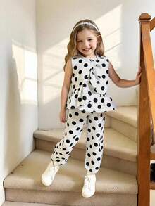 Elladie kids Tween Girl Polka Dot Print Camisole And Pants 2 Pieces Set - White - View 3