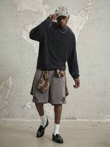 Manfinity ZONE917 Y2K Letter Print Washed Black Oversized Sweatshirt - Black - View 4