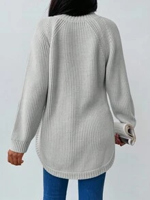 EURMUSE Women's High Neck Raglan Long Sleeve Sweater - Light Grey - View 2