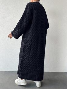 EURMUSE Women's Casual Solid Color Long Cardigan, Versatile For Winter - Navy Blue - View 2