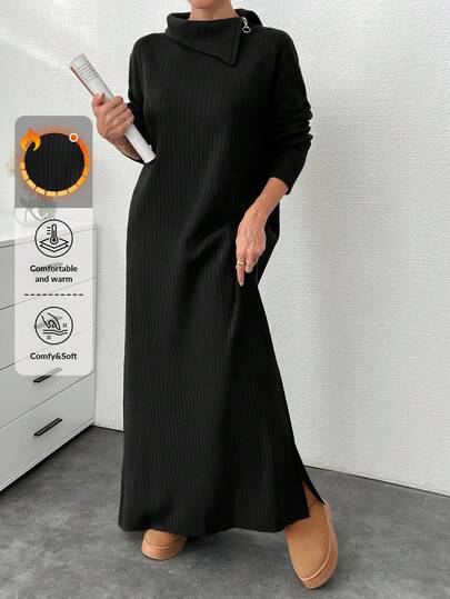 EURMUSE Women's Solid Color Turtleneck Long Sleeve Loose Casual Long Sweater Dress, Autumn/Winter