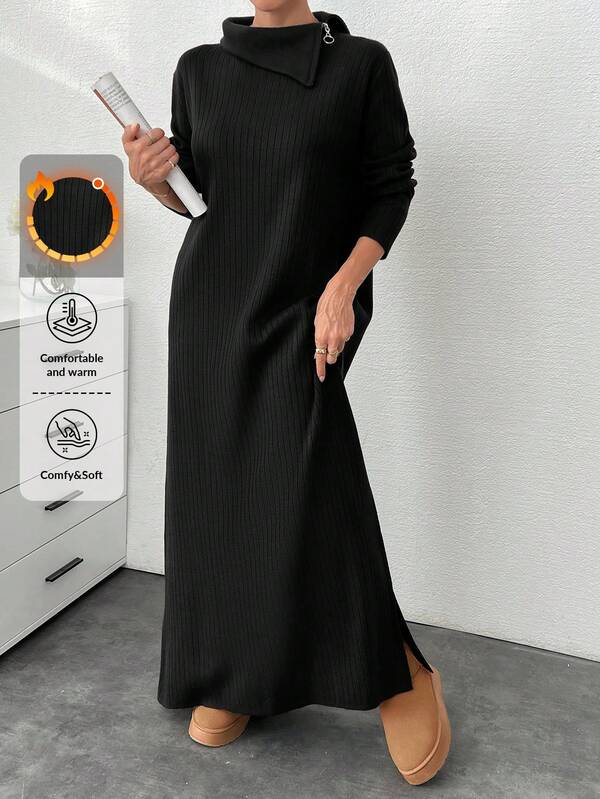 EURMUSE Women's Solid Color Turtleneck Long Sleeve Loose Casual Long Sweater Dress, Autumn/Winter