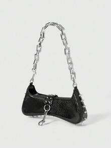 ROMWE Grunge Punk Women's Punk Edge Studded Shoulder Bag With Acrylic Chain Straps - Urban Streetwear Style Purse For Everyday Use