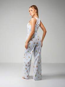 MISSGUIDED 圣诞节假期休闲套装阔腿阔腿裤短款背心条纹冬季睡衣舒适 - 彩色 - 查看 2