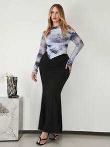 Arliah 女士不对称下摆 T 恤 - 黑色 - 查看 3