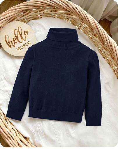 SHEIN 男婴纯色休闲宽松高领毛衣