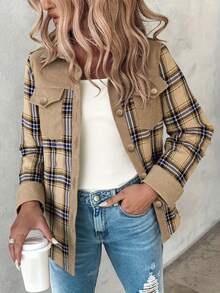 INAWLY Women's Plaid Button Front Shirt With Pocket And Lapel Collar,Striped Shirt With Asymmetric Stripes,Long Sleeve Tops Fall Cloth For Women - Multicolor - View 1