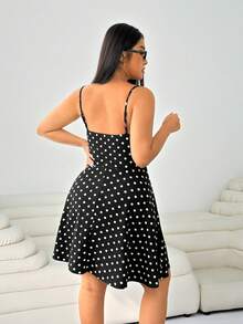 Solflare 大码黑白圆点印花吊带连衣裙 - 黑與白 - 查看 2