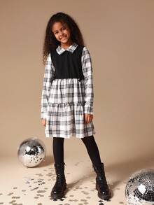 SUMWON 格子领长袖纽扣式格纹图案学院风衬衫，适合秋冬穿着 - 黑與白 - 查看 3