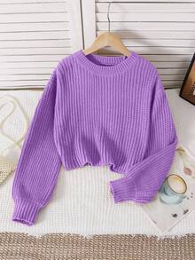 SHEIN Tween Girls' Casual Solid Color Cropped Pullover Sweater Girls Purple Sweater Purple Sweater Cropped Sweater Purple Girl Clothes Summer Clothes For Teens Sweater Girl Clothes Autumn And Winter Clothes Cropped Knit Sweater Cute Sweater Sweater For Tweens Knit Sweater Teen Girl Knit Sweaters For Girls Tween Sweaters Autumn And Winter Clothes Girls Clothes Sweater For Tweens Kids Sweaters Sweater For Girls 12 Year Old Girl Jumper Purple Or Lilac Purple Sweater For Girls Lilac Jumper