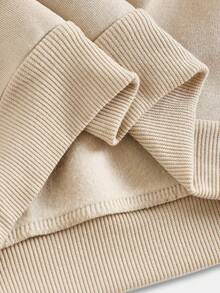 SHEIN Girlism 青少年女孩休闲校园街头风格字母和数字图案圆领运动衫和褶皱阔腿直筒裤针织运动服返校装 - 杏色 - 查看 14