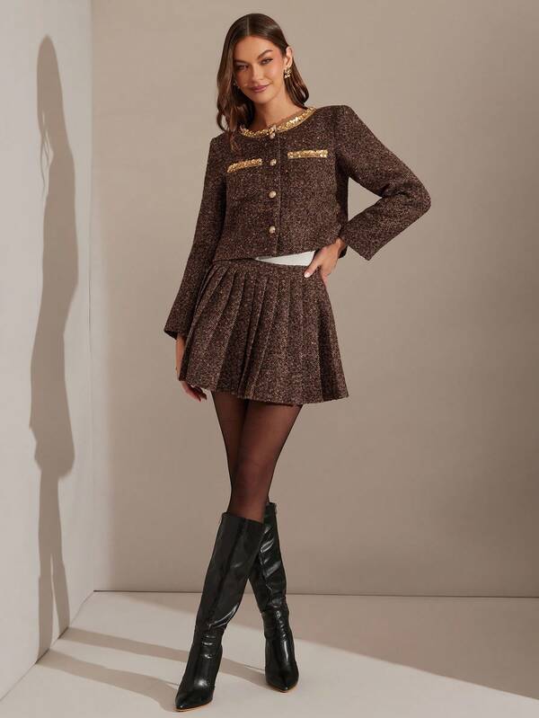 Enchnt Gonna corta plissettata a-line elegante e alla moda, versatile per le donne