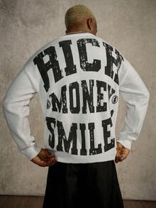 PAVTROS 男士休闲图案标语针织毛衣，秋冬 - 白色 - 查看 7