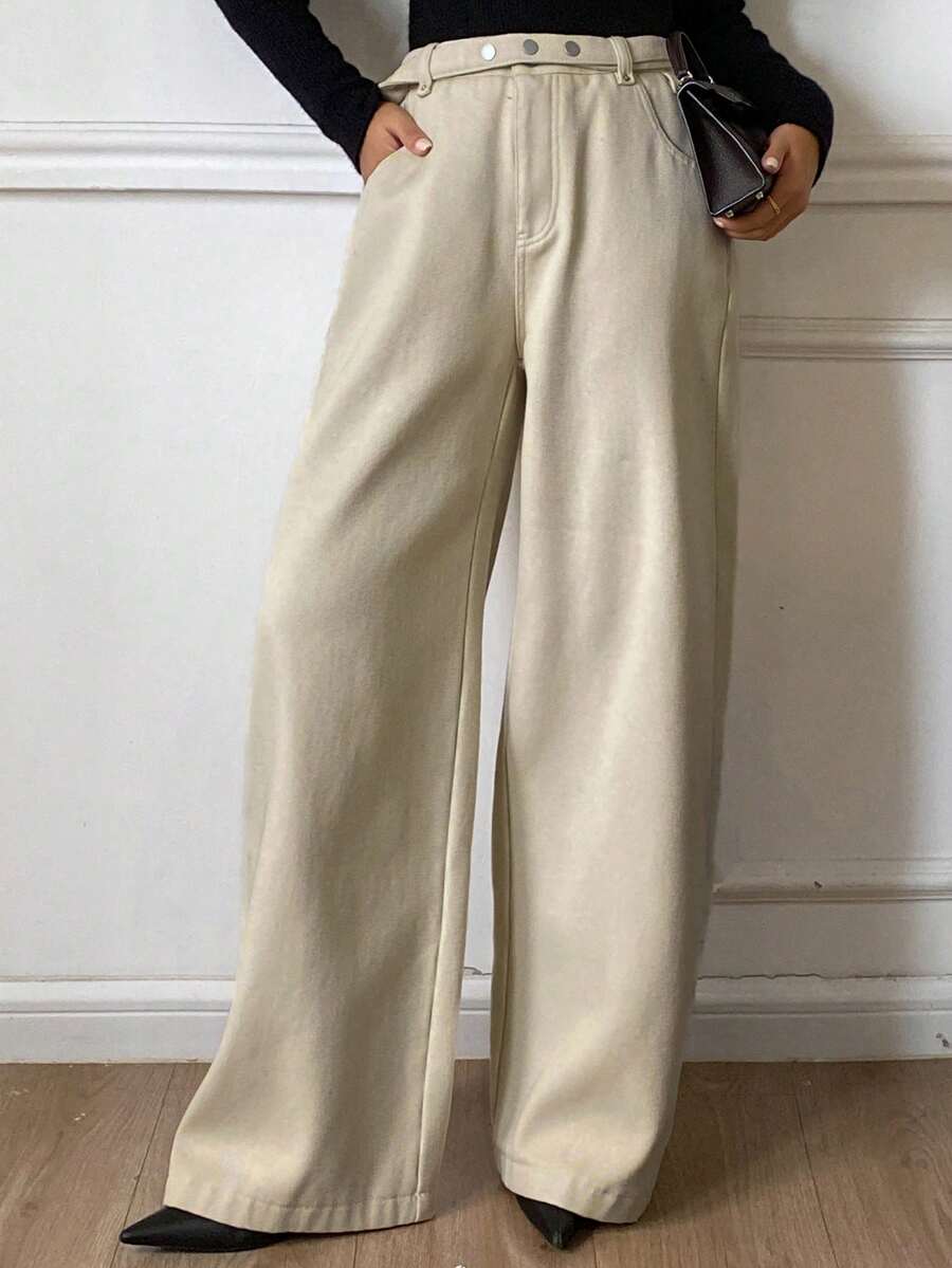 DAZY 女士休闲宽松长款牛仔裤，秋季 - 白色 - 查看 1