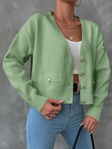 EURMUSE Women's Casual Solid Color Batwing Cardigan, Spring Autumn - Green - View 3