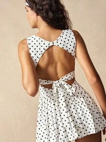 VARSIVA Women's Casual Polka Dot Print Pleated Hem Sports Dress, Summer