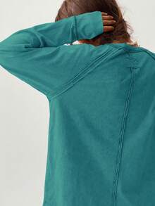 Bohemela 女士休闲纯色针织圆领长袖宽松 T 恤 - 水鴨藍 - 查看 5