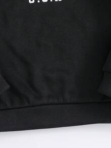SHEIN 男童字母印花保暖内衬卫衣，休闲运动服，适合秋冬季节、圣诞节穿着，黑色上衣，男童黑色卫衣 - 黑色 - 查看 7