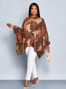 SOLERSUN Damen Große Größen Tropical Muster Neue Einreihige Kurze Bluse mit Fledermausärmeln für Urlaub und Alltag