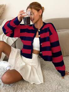 SHEIN Cottnline Women'S Striped Drop Shoulder Cardigan - Multicolor - View 3
