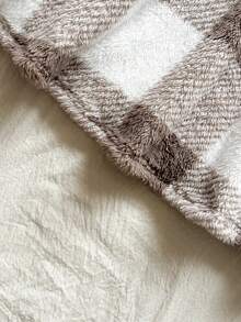 Vintaside Kids 少女冬季棕白格纹双面羊毛保暖连帽腰部 A 字中长连衣裙，时尚