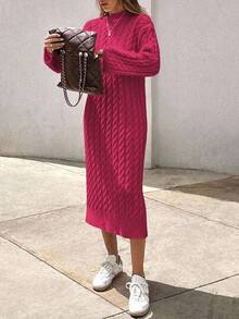 EURMUSE Women's Knitwear Long Dress With Cable Pattern,Petite - Hot Pink - View 5