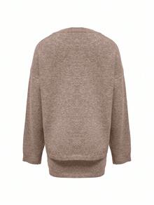 INAWLY Set di maglione lavorato a maglia grigio e minigonna da donna, girocollo alla moda con maniche lunghe - colore granata - Visualizzare 5