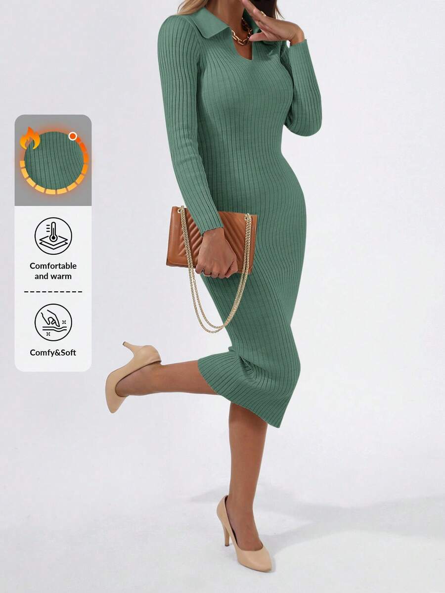 Cloudara Solid Ribbed Knit Bodycon Sweater Dress - Mint Green - View 1