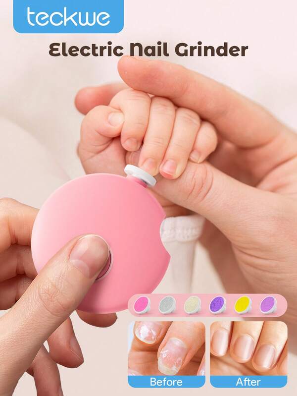 Teckwe Sanfter elektrischer Nagelfeiler Kinder-Nagelknipser automatischer Nagelschleifer, 6 Schleifköpfe, Nagelknipser für Zehen und Fingernägel, Nagelfeile für einfache und sanfte Nagelpflege