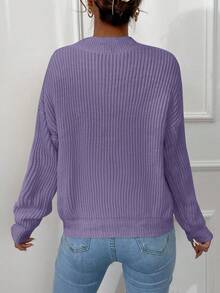 SHEIN Cottnline V Neck Drop Shoulder Sweater - Mauve Purple - View 2
