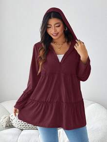 EMERY ROSE Áo khoác dài tay có mũ, khóa kéo, màu trơn, cỡ lớn, kiểu dáng thường ngày, có túi, thích hợp cho mùa đông và kỳ nghỉ. - Màu Đỏ Sâu - Xem 4