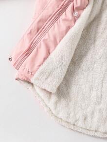 Abrigo acolchado con cuello de piel rosa para niña preadolescente, casual y de moda, adecuado para la escuela y salidas, apropiado para el invierno - Rosa - Ver 8