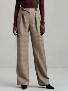 Ontre 2025年新款女式格子裤，都市时尚风格，极简舒适，棕色，复古，D形环扣，休闲裤，商务休闲，通勤装，返校季 - 摩卡棕 - 查看 3