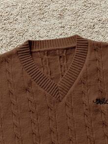 Manfinity CasualKnits 男士休闲百搭纯色针织毛衣背心，秋冬男士钩针套装，长袖上衣 - 咖啡棕 - 查看 6
