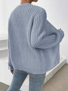 EURMUSE Áo khoác cardigan dài tay đa năng, màu trơn, thường ngày cho nữ, mùa thu - Màu xanh nhạt - Xem 2