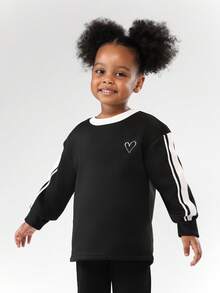 SUMWON Black Hoodie And Pants Co-Ord Set With Heart Print And Side Stripes For Kids Casual Wear - Black - View 3
