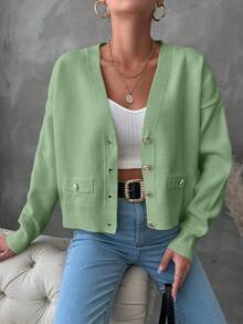 EURMUSE Women's Casual Solid Color Batwing Cardigan, Spring Autumn - Green - View 4