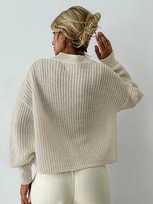 SHEIN Cottnline 女式纯色前扣长袖简约休闲衬衫 - 米色 - 查看 2