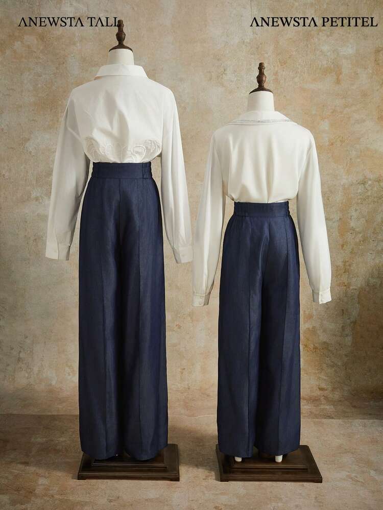 Pantalon décontracté à taille haute et jambes larges avec taille élastique pour femmes