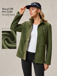 OutZeal 女士保暖抓绒束腰拉链户外抓绒外套，适合秋冬季徒步露营 - 軍綠色 - 查看 2