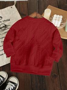 SHEIN Playful Pals 1 件男婴休闲字母贴花针织菱形提花图案圆领卫衣，舒适日常穿着，秋冬。家庭装妈妈和我（3 件单独出售）