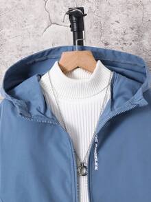 SHEIN معطف هودي مريح وفضفاض للأولاد المراهقين، طباعة رسومات حرفية، مناسب للاستخدام اليومي والمناسبات العادية - ازرق ضبابي - مشاهدة 4