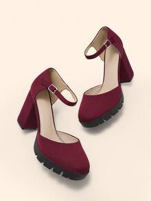 CUCCOO BASICS Escarpins femme à bout pointu, bride à la cheville, couleur unie élégante, talon compensé. Convient pour le travail