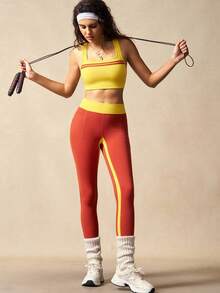 VARSIVA 女式撞色条纹背心和紧身裤健身套装 - 彩色 - 查看 1