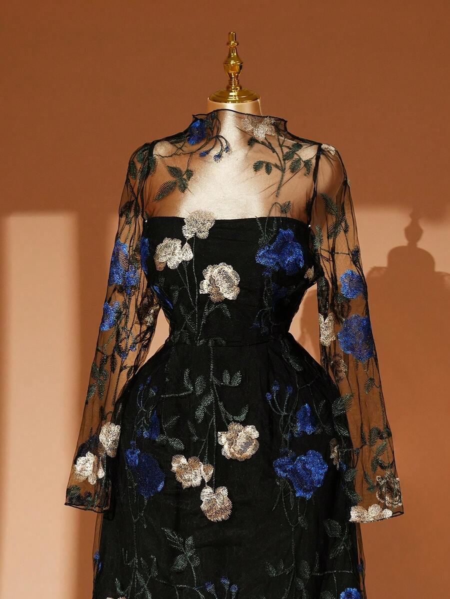 Rometta Váy hoa thêu 3D Elenzga thời trang thanh lịch, thoải mái, dễ thương, quyến rũ, cổ điển, dự tiệc, ngày lễ, cỡ lớn dành cho nữ - Nhiều màu - Xem 1