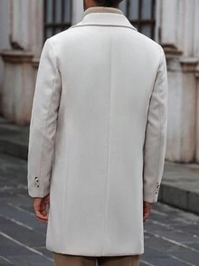 Calvornis Men's Long Sleeve Double-Breasted Casual Overcoat, Fall And Winter, Mix And Match Autumn Menswear, Winter , Warm Elegant Casual Street Style For Men Old Money Festival Wedding Guest - Apricot - View 2