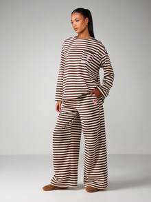 Missguided x Playboy Striped Long Sleeve Oversized Crew Neck Bunny Logo Tee Casual Comfort Top - Multicolor - View 3