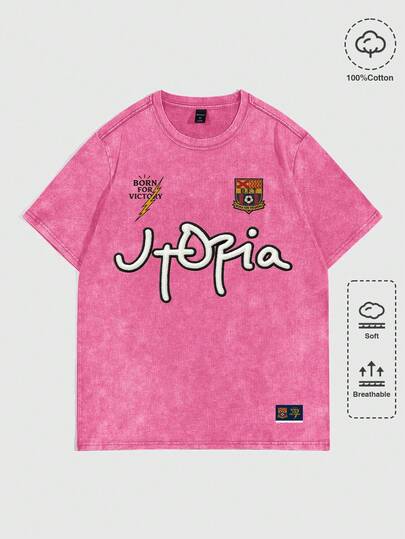 Street Life T-shirt décontracté à manches courtes col rond avec broderie de lettres et imprimé flocon de neige pour hommes