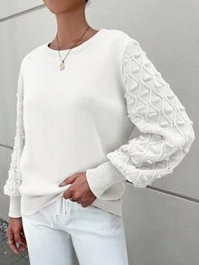 Women's Solid Color Lantern Sleeve Sweater